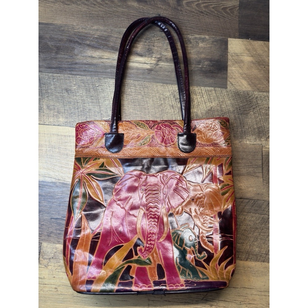 Leather Handbag Boho Elephant Design Multicolor Tote Bag Casual Women's